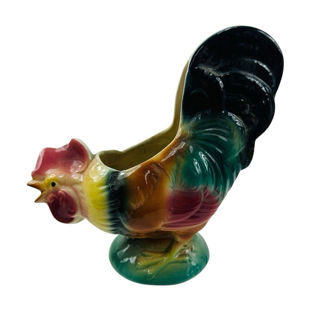 Vintage Royal Copley Rooster Pottery Porcelain Planter